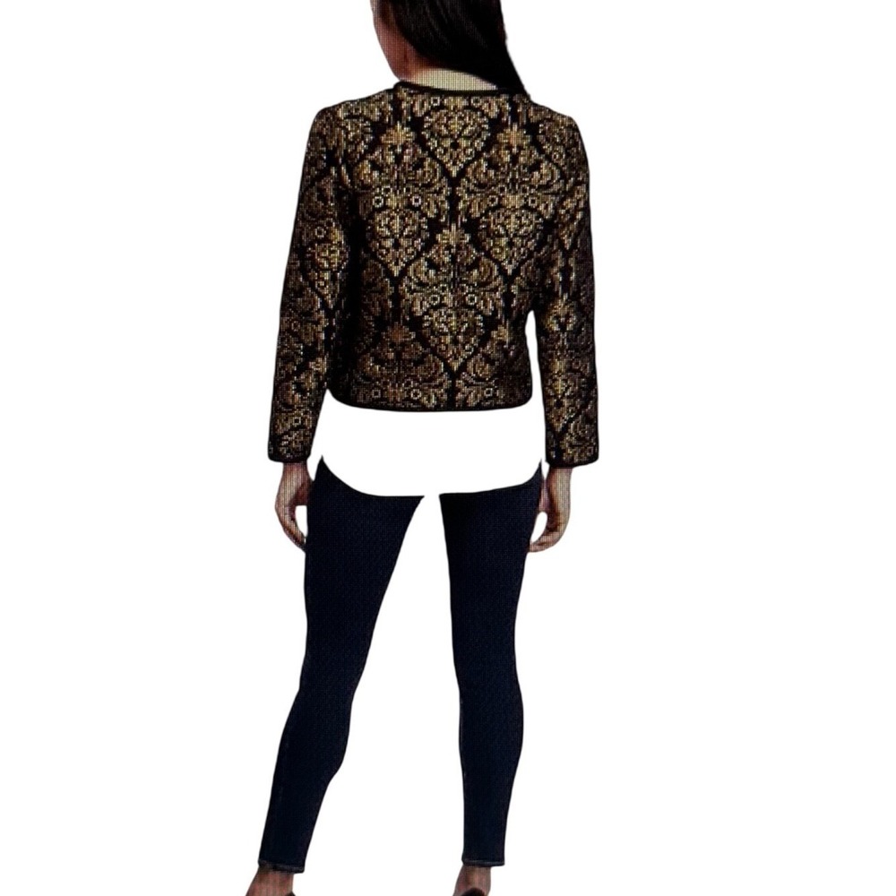OLD NAVY Black Gold Brocade Jacquard Collarless Jacket Blazer‎ Women Size M - Picture 15 of 15